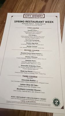 Menu photo 5 City Winery Hudson Valley Montgomery, NY