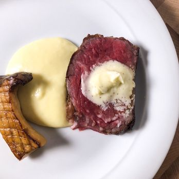 Brim House - In House Dry Aged Beef | potato & parsnip purée, marrow butter, trumpet mushroom - American Near Me - Toledo, Ohio Brim House - In House Dry Aged Beef | potato & parsnip purée, marrow butter, trumpet mushroom - American Near Me - Toledo, Ohio