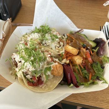 Pier 101 Seafood - Fish Tacos with a side salad. - Seafood Near Me - Grover Beach, California Pier 101 Seafood - Fish Tacos with a side salad. - Seafood Near Me - Grover Beach, California