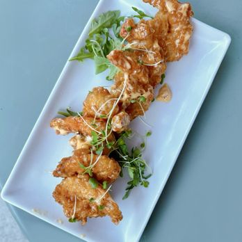 Wild Rose Eatery and Bar - Tempura Prawns w/ spicy aioli, frisée | Menu - $17 / Charged $20 - Cocktail Bars Near Me - Campbell, California Wild Rose Eatery and Bar - Tempura Prawns w/ spicy aioli, frisée | Menu - $17 / Charged $20 - Cocktail Bars Near Me - Campbell, California