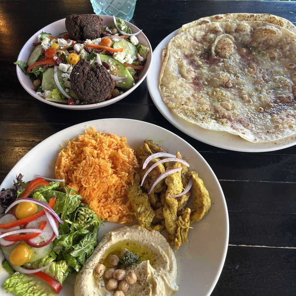 Chicken Shawarma platter and salad with falafel Chicken Shawarma platter and salad with falafel