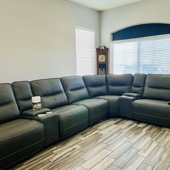 Del Sol Furniture - Gray sectional with recliners and consoles - Furniture Stores Near Me - Phoenix, Arizona