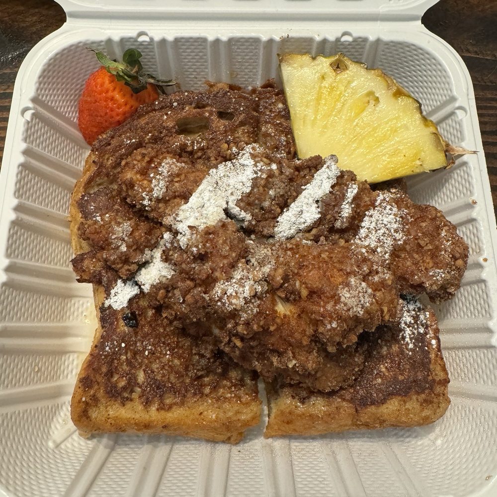 Hey Y’all - Pecan crusted friend chicken on French toast - Breakfast & Brunch Near Me - Eugene, Oregon Hey Y’all - Pecan crusted friend chicken on French toast - Breakfast & Brunch Near Me - Eugene, Oregon