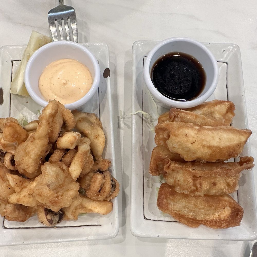 Gram Cafe & Pancakes - L: Geso Fry R: Seafood Gyoza - Japanese Near Me - Monterey Park, California Gram Cafe & Pancakes - L: Geso Fry R: Seafood Gyoza - Japanese Near Me - Monterey Park, California