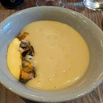 Trestle - Corn bisque with mussels escabeche - New American Near Me - San Francisco, California Trestle - Corn bisque with mussels escabeche - New American Near Me - San Francisco, California