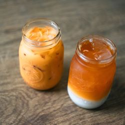 Thai Tea (left) and Vegan Thai Tea with coconut milk (right)