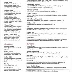 Topsy's Tavern - Menu