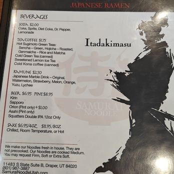 Samurai Noodle - Menu - Ramen Near Me - Draper, Utah