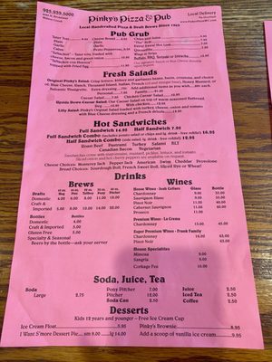 Menu photo 1 Pinky's Pizza & Pub Walnut Creek, CA
