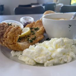 Fried Fish, Egg Whites, Cheese Grits Fried Fish, Egg Whites, Cheese Grits