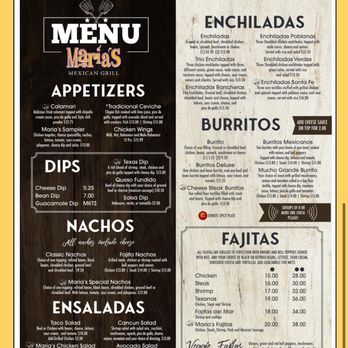 Maria's Mexican Grill - No disclosure of takeout charge on online menu. - Mexican Near Me - Charleston, South Carolina Maria's Mexican Grill - No disclosure of takeout charge on online menu. - Mexican Near Me - Charleston, South Carolina