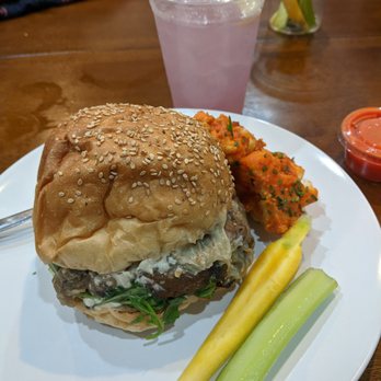 Modern Love Brooklyn - Mushroom Brie Burger, Buffalo Cauliflower Wings, and House Lemonade - Vegan Near Me - Brooklyn, New York Modern Love Brooklyn - Mushroom Brie Burger, Buffalo Cauliflower Wings, and House Lemonade - Vegan Near Me - Brooklyn, New York