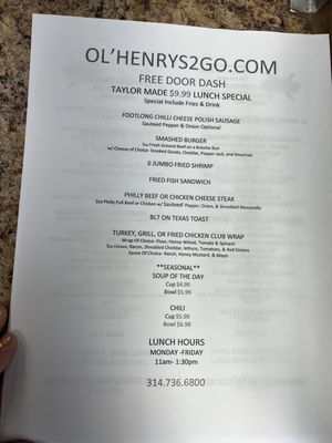 Menu photo 3 OL' Henry Restaurant St. Louis, MO