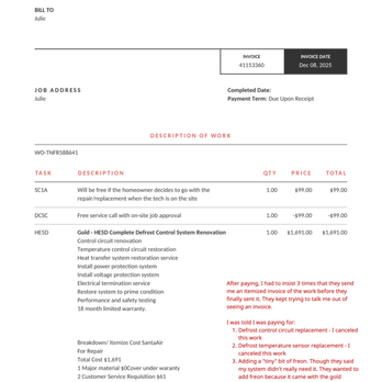 SantaAir Heating and Air - vague, opaque and over inflated pricing. Had to fight to get them to send me this "itemized" invoice - Heating & Air Conditioning/HVAC Near Me - Raleigh, North Carolina SantaAir Heating and Air - vague, opaque and over inflated pricing. Had to fight to get them to send me this "itemized" invoice - Heating & Air Conditioning/HVAC Near Me - Raleigh, North Carolina