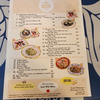 Sunrise Restaurant - menu - Sushi Bars Near Me - Honolulu, Hawaii Sunrise Restaurant - menu - Sushi Bars Near Me - Honolulu, Hawaii