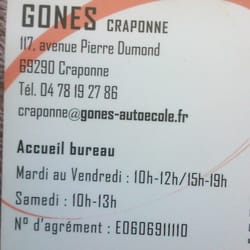 Les Gones Auto-Ecole - Leur carte de visite avec les infos utiles.