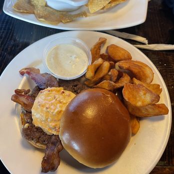 Fox City Brewing - The burger with pimento cheese. - Brewpubs Near Me - Forsyth, Georgia