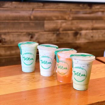 Tastea - From left to right: Avocado Avalanche Smoothie, Jasmine Green Milk Tea, Cantaloupe Crush & Matcha Milk Tea | IG: happyfoodieoc - Bubble Tea Near Me - Costa Mesa, California Tastea - From left to right: Avocado Avalanche Smoothie, Jasmine Green Milk Tea, Cantaloupe Crush & Matcha Milk Tea | IG: happyfoodieoc - Bubble Tea Near Me - Costa Mesa, California