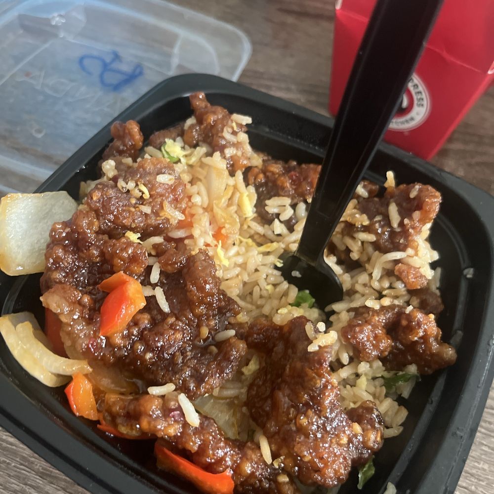 Panda Express - Mostly fried rice and 7 pieces of Beijing beef - Chinese Near Me - Perris, California Panda Express - Mostly fried rice and 7 pieces of Beijing beef - Chinese Near Me - Perris, California
