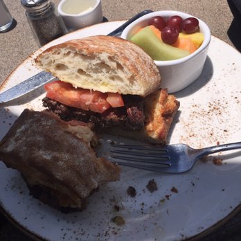 Parkers' Lighthouse - Garlic Cheese Bread Burger and fresh fruit with an ocean view. Great day in the LBC! - Seafood Near Me - Long Beach, California