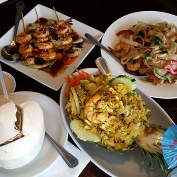 Thai T - Pineapple fried rice, teriyaki shrimp, spicy Moa noodle dish! All yummy! - Thai Near Me - Rancho Cucamonga, California Thai T - Pineapple fried rice, teriyaki shrimp, spicy Moa noodle dish! All yummy! - Thai Near Me - Rancho Cucamonga, California