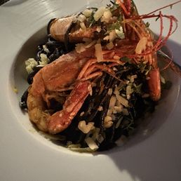 Ink squid linguini - tastes like pasta, don't be afraid to try it! Prawns were super easy to work with. Everything cooked to perfection. Ink squid linguini - tastes like pasta, don't be afraid to try it! Prawns were super easy to work with. Everything cooked to perfection.