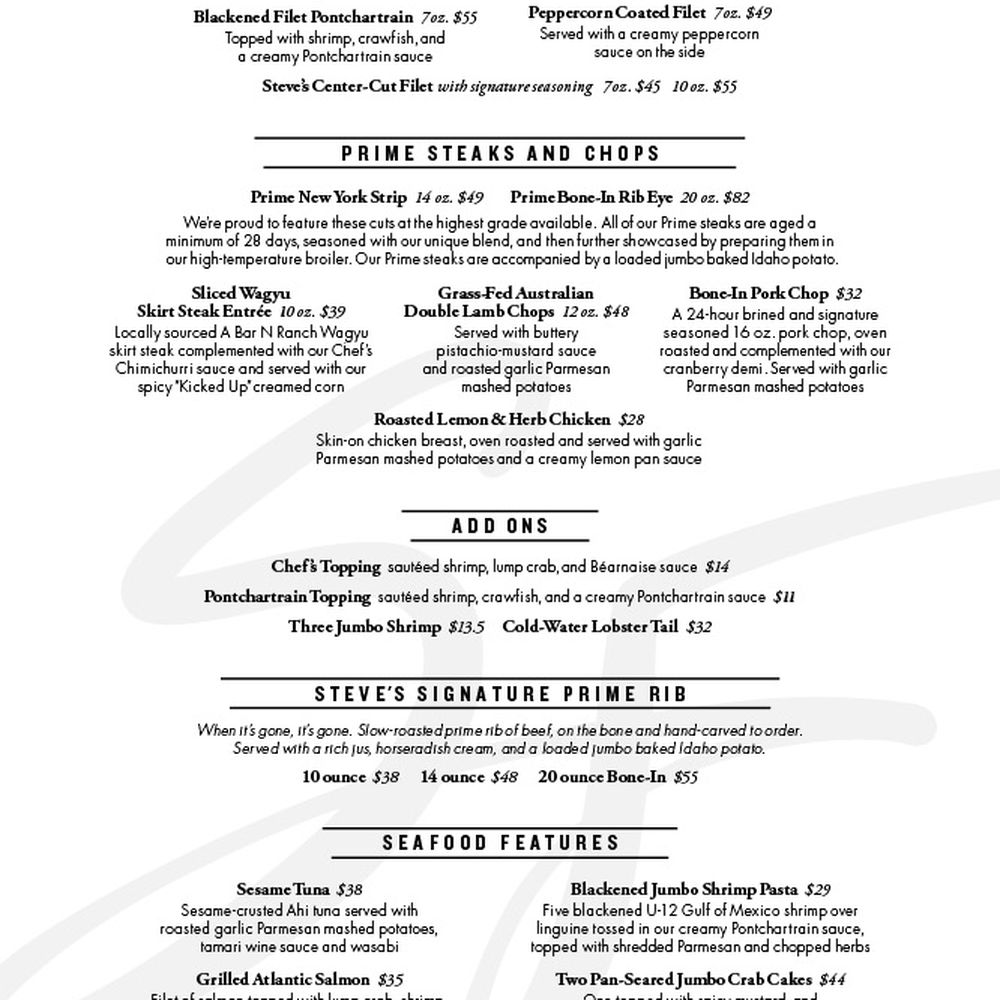 Steve Fields - Menu -- March 2022 - Steakhouses Near Me - Plano, Texas Steve Fields - Menu -- March 2022 - Steakhouses Near Me - Plano, Texas