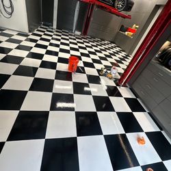 John's Quality Painting - Checkerboard garage floor epoxy!