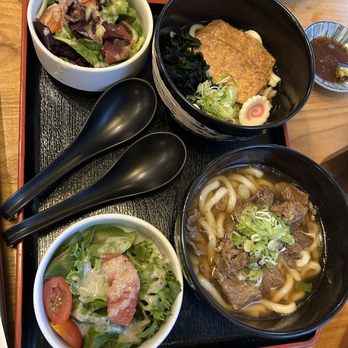 Kiu Japanese Restaurant - Salad and Niku Udon and Tofu Udon (part of dinner for 2 combo) - Japanese Near Me - Markham, Ontario Kiu Japanese Restaurant - Salad and Niku Udon and Tofu Udon (part of dinner for 2 combo) - Japanese Near Me - Markham, Ontario