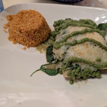 Blue Agave Restaurant - Spinach enchiladas with Spanish rice - Bars Near Me - Austin, Texas