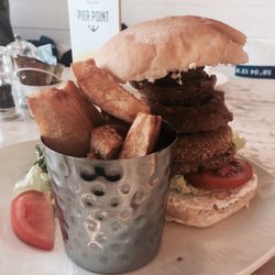 The Scullery Pier Point - Veggie tower burger with onion rings