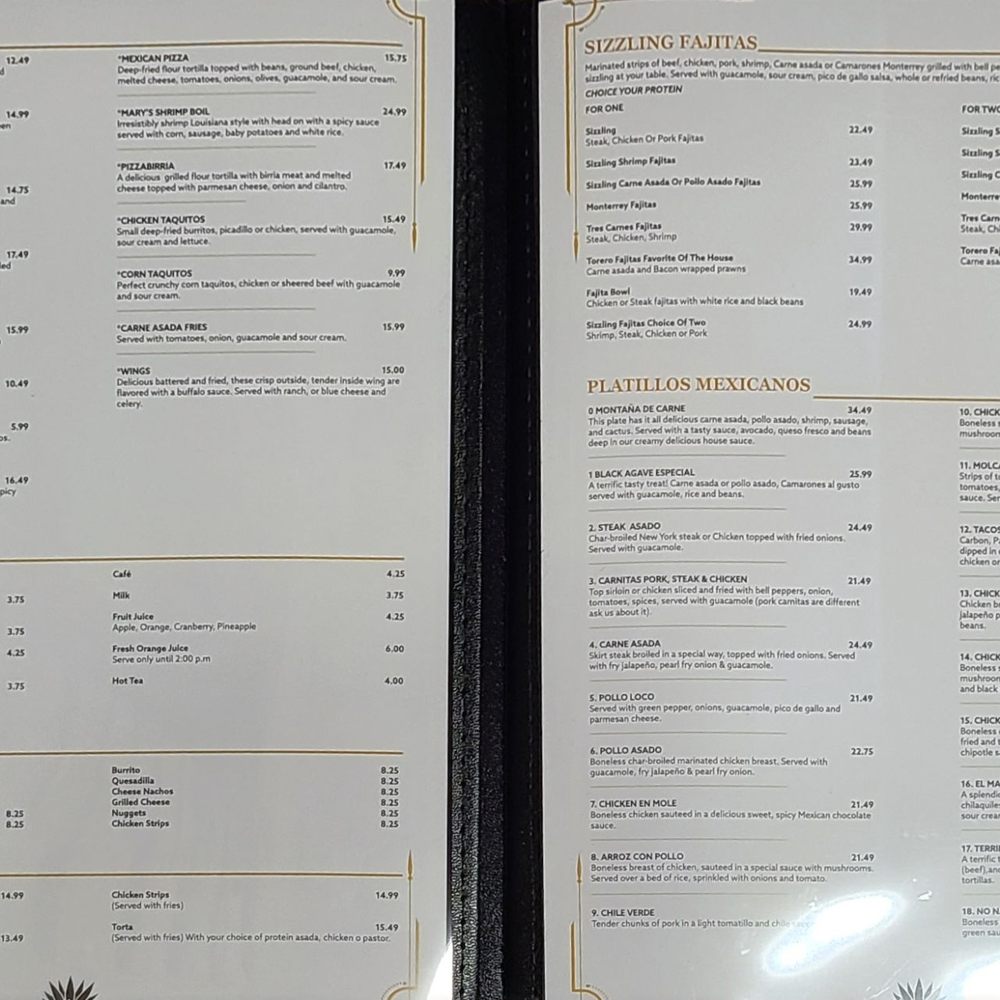 Black Agave - Menu pages 1 and 2 taken 12/8/24 - Mexican Near Me - Kelso, Washington Black Agave - Menu pages 1 and 2 taken 12/8/24 - Mexican Near Me - Kelso, Washington