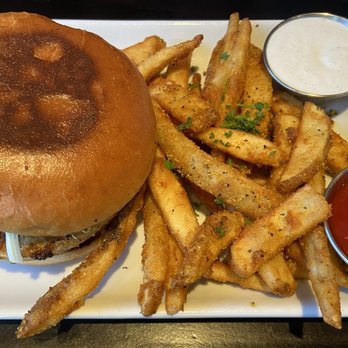 Good Co Bar - Veggie Burger with Lemon Pepper Fries - Bars Near Me - Steveston, British Columbia Good Co Bar - Veggie Burger with Lemon Pepper Fries - Bars Near Me - Steveston, British Columbia