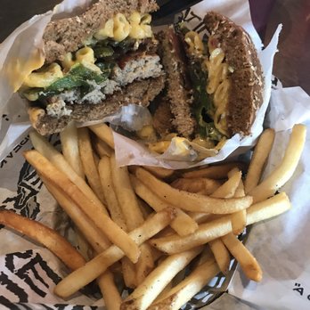 Flatire Burgers - Mac and Cheese Turkey Burger on Whole Wheat ($6.99) + Side of Fries-- an additional $1.49 - Burgers Near Me - Edmond, Oklahoma Flatire Burgers - Mac and Cheese Turkey Burger on Whole Wheat ($6.99) + Side of Fries-- an additional $1.49 - Burgers Near Me - Edmond, Oklahoma