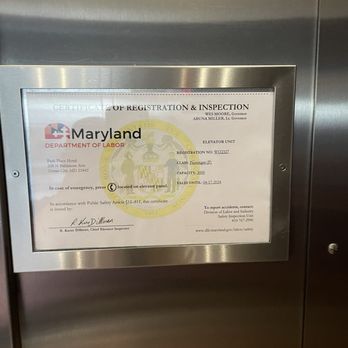 Park Place Hotel - Expired Elevator Certificate (picture taken on 4/28/2024) - Hotels Near Me - Ocean City, Maryland