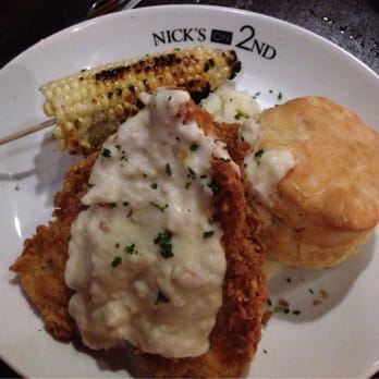 Nick's On 2nd - Buttermilk fried chicken, with mashed potatoes, corn on the cob, and a biscuit - too much for one man to eat - New American Near Me - Long Beach, California Nick's On 2nd - Buttermilk fried chicken, with mashed potatoes, corn on the cob, and a biscuit - too much for one man to eat - New American Near Me - Long Beach, California