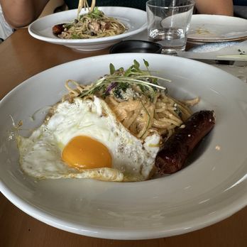 DEMI - Mentaiko Cream Pasta + Fried Egg + Japanese Sausage - Japanese Near Me - Palo Alto, California DEMI - Mentaiko Cream Pasta + Fried Egg + Japanese Sausage - Japanese Near Me - Palo Alto, California
