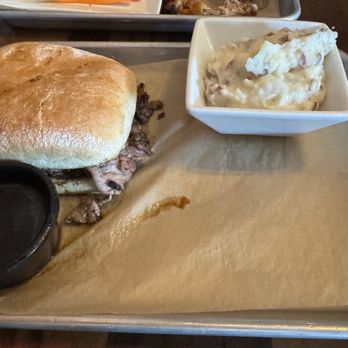 Chester Brunnenmeyer's - Prime rib sandwich with mashed potato - American Near Me - Blue Ridge, Georgia Chester Brunnenmeyer's - Prime rib sandwich with mashed potato - American Near Me - Blue Ridge, Georgia