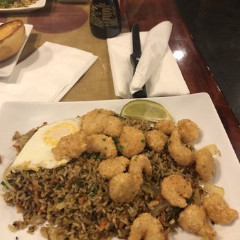 Orchid City Fusion Cafe - Spicy basil rice with fried shrimp. Very good! - New American Near Me - Arlington, Texas