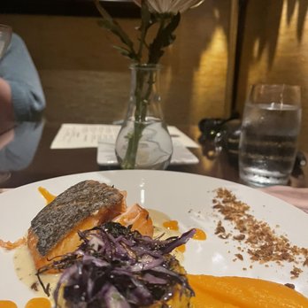 Old Stone House Inn And Restaurant - Salmon with hallowed squash, cabbage, purée & a delicious lime drizzle. - New American Near Me - Warwick, New York Old Stone House Inn And Restaurant - Salmon with hallowed squash, cabbage, purée & a delicious lime drizzle. - New American Near Me - Warwick, New York