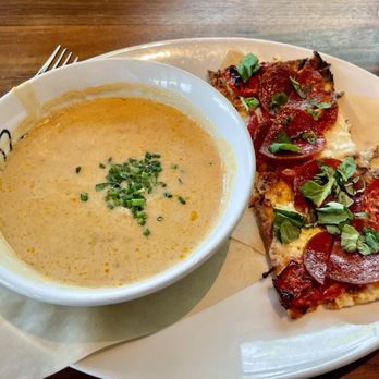 Seasons 52 - Lobster Bisque and pepperoni flatbread - New American Near Me - Sunrise, Florida Seasons 52 - Lobster Bisque and pepperoni flatbread - New American Near Me - Sunrise, Florida
