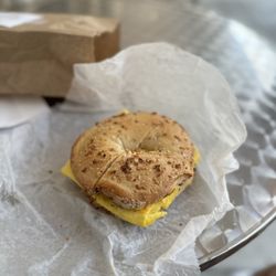 Main Street Bagel Deli - Sausage, Egg and Cheese on a Garlic Bagel