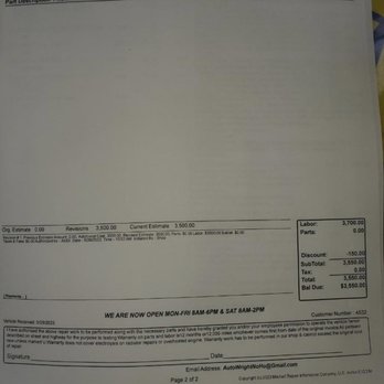 Autowright Auto Repair - Invoice of the labor - Auto Repair Near Me - North Hollywood, California