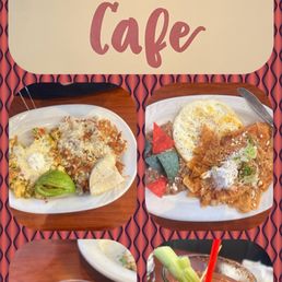 Chilaquiles, Mexicali Scramble, Bloody Mary, and Salsa. The waitress, Maria, was distracted, likely overwhelmed.