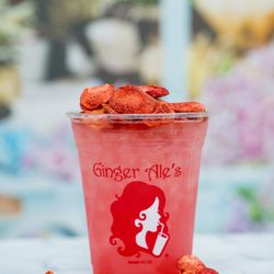 Ginger Ale's - Our Strawberry Refresher - Real Fruit Strawberry Water, topped with Freeze-dried Strawberries!