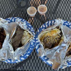 Green Spot Market & Fuels - Tex-Mex (left) and Steak & Eggs (right) breakfast tacos without cheese.