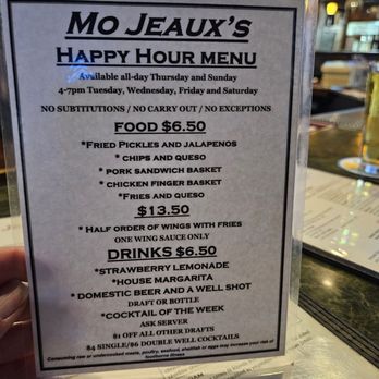 Mo Jeauxs - Happy Hour Menu - Sports Bars Near Me - Fort Collins, Colorado Mo Jeauxs - Happy Hour Menu - Sports Bars Near Me - Fort Collins, Colorado