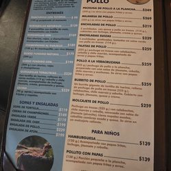 El Rincón del Sol - Menu