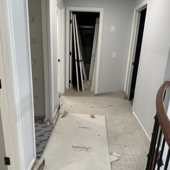 Floorz - Blocked off shared bathroom with shower after first day - Flooring Near Me - Strongsville, Ohio Floorz - Blocked off shared bathroom with shower after first day - Flooring Near Me - Strongsville, Ohio