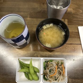 Kenko Ya - Appetizer and miso soup that came with my shrimp tempura and miso butterfish teishoku - Japanese Near Me - Kaneohe, Hawaii